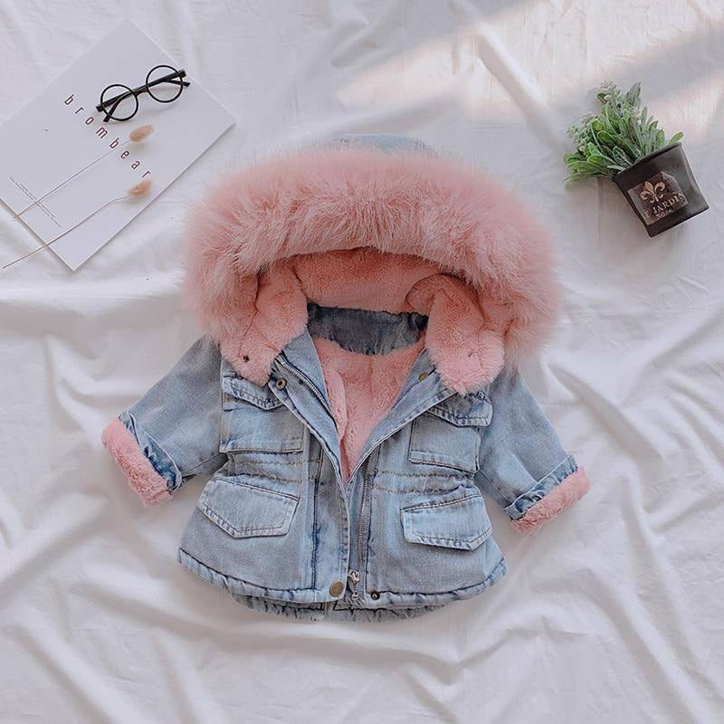 Girls denim jacket hot sale with fur collar