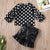 Polka Tops Leather Skirt Kids Outfit